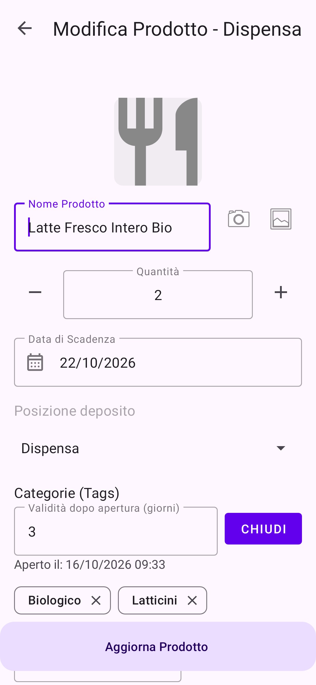 Modifica Prodotto